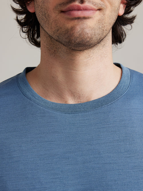 Ribgebreide kraag met ronde hals op merinowol T-shirt van Wolk gemaakt in Portugal Europa 